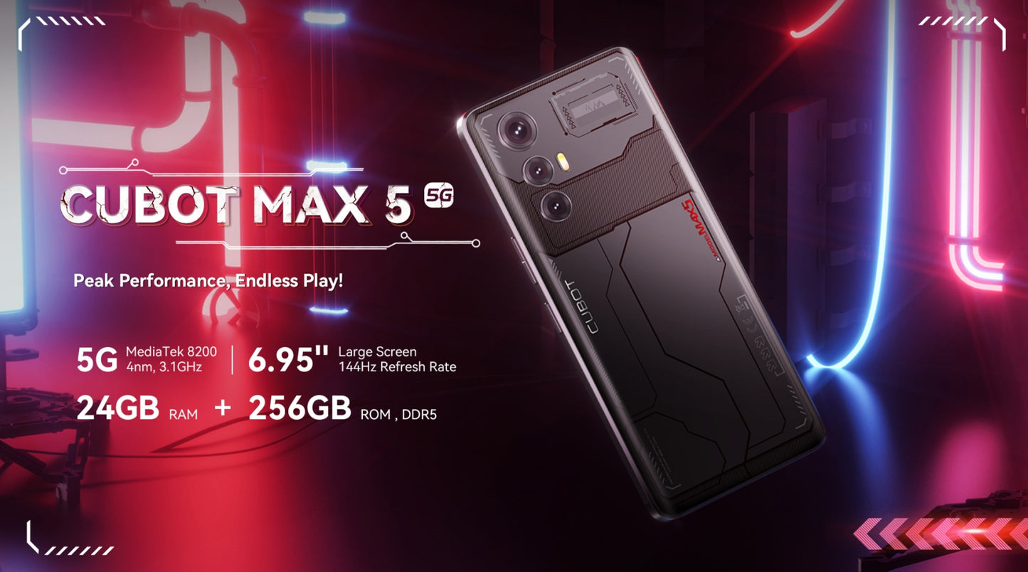 2025 Cubot MAX 5Helio Dimensity 8200 120Hz Tela de 6,95 polegadas Faixa de frequência global 5G: Smartphone de alto desempenho de custo 12 GB de memória 256 GB ROM Smartphone 【Impostos incluídos】