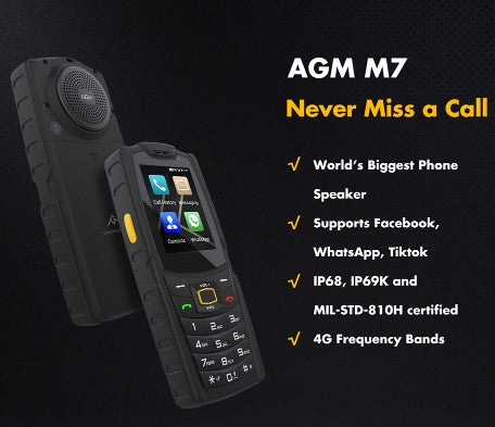 2025 AGM M7 Smartphone CPU MT6739V 120Hz 2,4 polegadas 4G Botão de chamada Telefone robusto 2G RAM 16G ROM Smartphone 【Impostos incluídos】