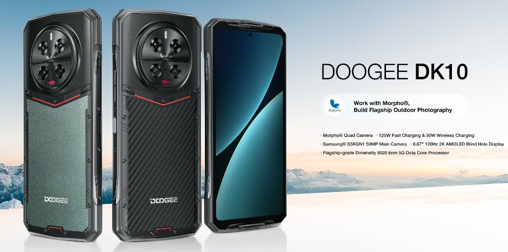 2025 DOOGEE DK10  CPU Dimensão 8020 120 Hz Banda de frequência global 5G de 6,67 polegadas 6,67 tela de furo cego Carregamento rápido de 120 W + carregamento sem fio de 50 W NFC inteligente de três provas 30 GB RAM 512 GB ROM【Impostos incluídos】