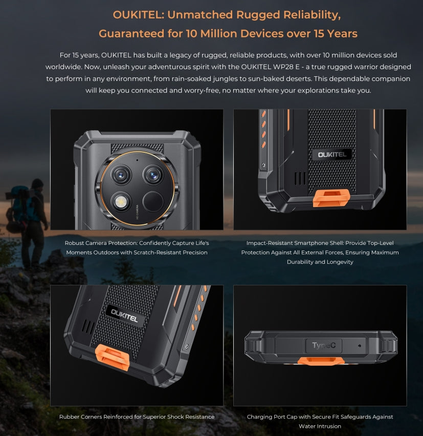 2025 OUKITEL WP28E Smartphone CPU T606 120Hz 6.52 inch 4G Rugged Smartphone 4GB RAM 64GB ROM Smartphone 【Impostos incluídos】