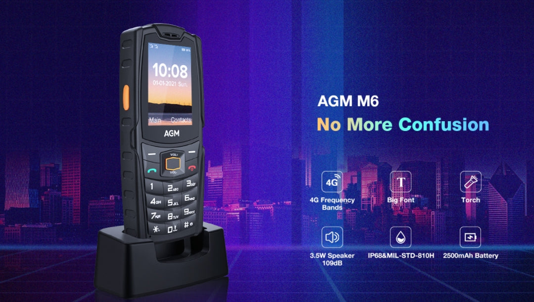 2025 AGM M6 Smartphone CPU T107 120Hz 2,4 polegadas 4G botão de chamada três provas telefone móvel 48MB RAM 128MBROM Smartphone 【Impostos incluídos】