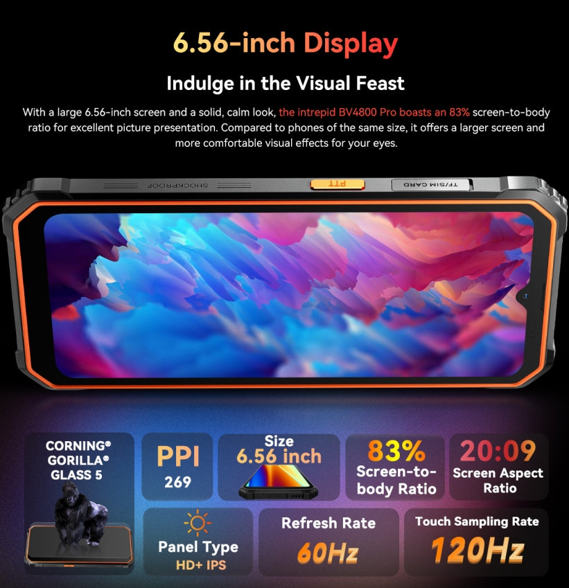 Blackview BV4800 Pro CPU:T606 &nbsp;120Hz Tela de 6,56 polegadas &nbsp;4G Smartphone robusto construído para o espírito aventureiro 4 GB de RAM &nbsp;128 GB de ROM 【Impostos incluídos】