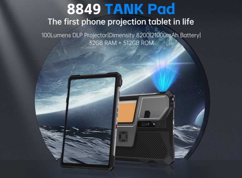 8849 TANK Pad CPU Dimensões 8200 120Hz 10,95 polegadas 5G Tablet robusto O primeiro tablet de projeção de telefone da vida Projetor DLP de 100 lúmens Bateria de 121000 mAh 16 GB de RAM 512 GB de ROM 【Impostos incluídos】